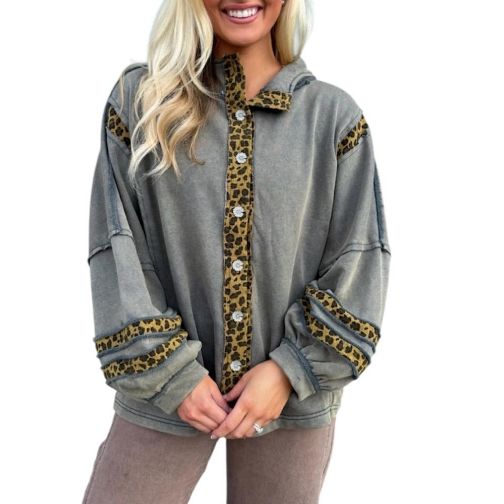 POL | Women’s Oversized Faded Hooded Leopard Print Sweatshirt Size Small